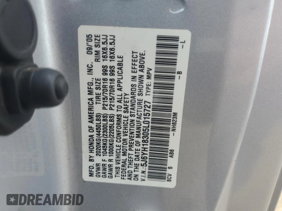 2005 Honda Element LX with VIN 5J6YH18305L015727, listed as a Copart auction lot 46075265 with 200,411 mi miles and Salvage Title. Bid and sale history available at DreamBid. Image 14.