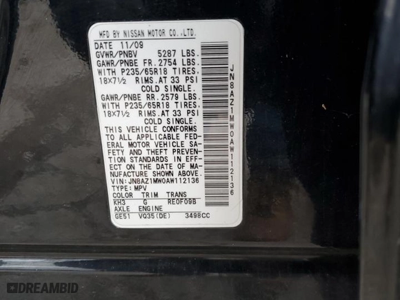 2010 Nissan Murano LE with VIN JN8AZ1MW0AW112136, listed as a Copart auction lot 84502904 with 176,023 mi miles and Clean Title. Bid and sale history available at carsss.com. Image 13.