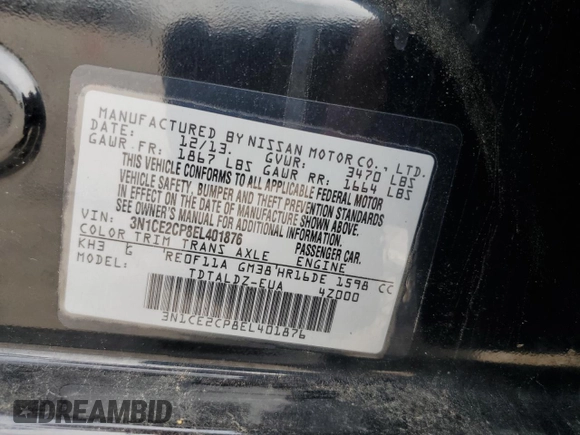 2014 Nissan Note S with VIN 3N1CE2CP8EL401876, listed as a Copart auction lot 55320185 with 168,945 mi miles and Clean Title. Bid and sale history available at DreamBid. Image 12.