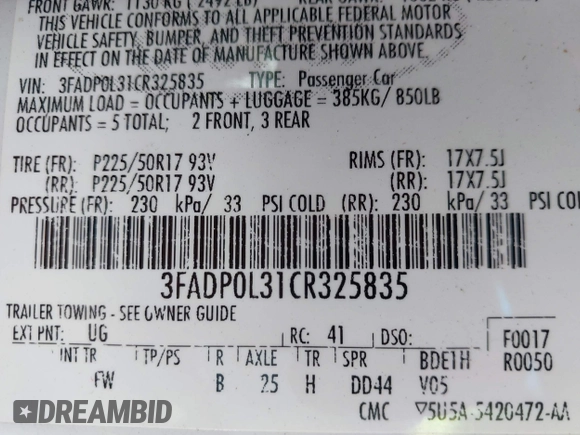 2012 Ford Fusion Hybrid с VIN 3FADP0L31CR325835, выставлен на аукционе IAAI как лот 41982489 с пробегом 124 266 миль миль и . История ставок и продаж доступна на DreamBid. Изображение 9.