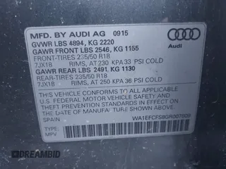 2016 Audi Q3 Premium Plus with VIN WA1EFCFS8GR007809, listed as a IAAI auction lot 41752028 with 102,774 mi miles. Bid and sale history available at carsss.com. Image 9.