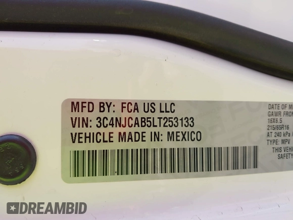 2020 Jeep Compass Sport with VIN 3C4NJCAB5LT253133, listed as a IAAI auction lot 42181816 with 76,255 mi miles and . Bid and sale history available at DreamBid. Image 9.