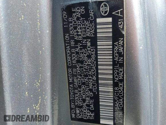 2010 Toyota Yaris with VIN JTDJT4K33A5298431, listed as a Copart auction lot 54492675 with 91,758 mi miles and Salvage Title. Bid and sale history available at carsss.com. Image 14.