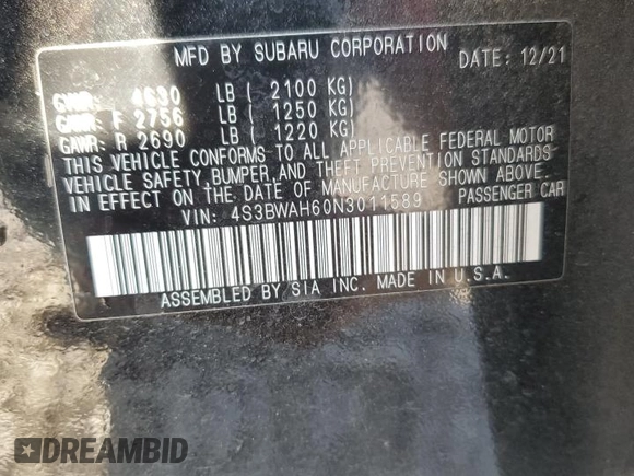 2022 Subaru Legacy Sport with VIN 4S3BWAH60N3011589, listed as a Copart auction lot 74334524 with 25,137 mi miles and Salvage Title. Bid and sale history available at carsss.com. Image 12.