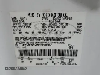 2011 Ford F-150 XL с VIN 1FTMF1CM7BKD66968, выставлен на аукционе Copart как лот 59961265 с пробегом 81 170 миль миль и Списание • Salvage title. История ставок и продаж доступна на DreamBid. Изображение 13.