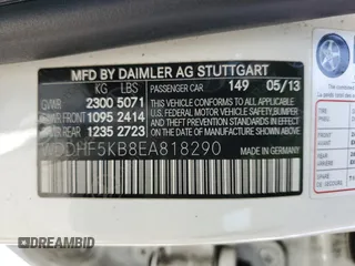 2014 Mercedes-Benz E 350 Sport with VIN WDDHF5KB8EA818290, listed as a Copart auction lot 62786005 with 128,327 mi miles and Salvage title. Bid and sale history available at DreamBid. Image 12.