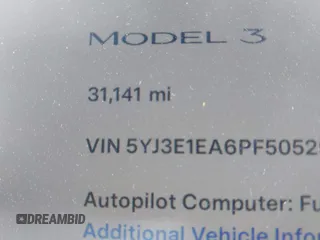 2023 Tesla Model 3 with VIN 5YJ3E1EA6PF505252, listed as a IAAI auction lot 41380172 with 31,141 mi miles and . Bid and sale history available at DreamBid. Image 14.