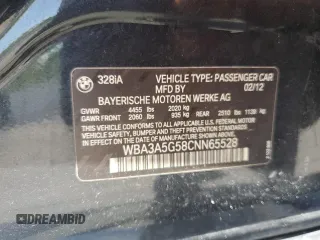 2012 BMW 3 Series 328i z VIN WBA3A5G58CNN65528, wystawiony jako Copart lot #60551705 z przebiegiem 102 630 mil mil oraz Szkoda całkowita • Salvage title. Historia ofert i sprzedaży dostępna na DreamBid. Obrazek 12.