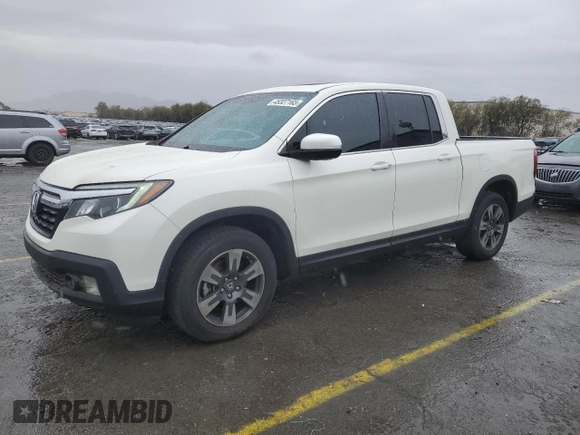 2019 Honda Ridgeline RTL-T with VIN 5FPYK2F61KB001996, listed as a Copart auction lot 45327165 with 57,018 mi miles and Salvage title. Bid and sale history available at DreamBid. Image 1.