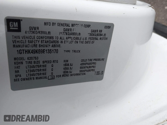 2009 GMC Sierra 2500HD z VIN 1GTHK49K69E135170, wystawiony jako IAAI lot #40495900 z przebiegiem 209 739 mil mil oraz . Historia ofert i sprzedaży dostępna na DreamBid. Obrazek 9.