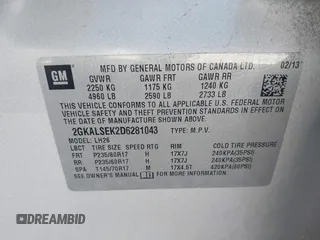 2013 GMC Terrain SLE with VIN 2GKALSEK2D6281043, listed as a IAAI auction lot 42148129 with 121,748 mi miles and . Bid and sale history available at DreamBid. Image 9.