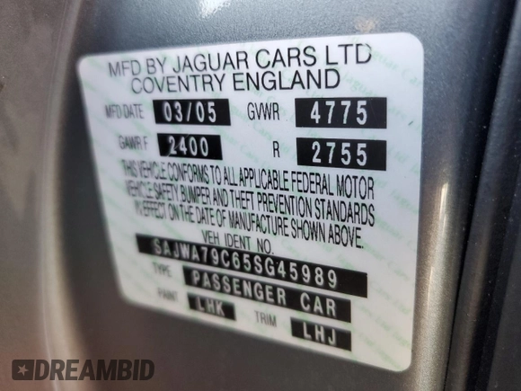 2005 Jaguar XJ with VIN SAJWA79C65SG45989, listed as a Copart auction lot 65357044 with 103,587 mi miles and Salvage Title. Bid and sale history available at carsss.com. Image 15.