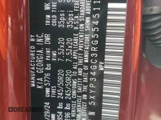 2024 Kia Telluride EX with VIN 5XYP34GC3RG554511, listed as a Copart auction lot 80327014 with 3,006 mi miles and Salvage Title. Bid and sale history available at DreamBid. Image 14.