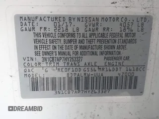 2017 Nissan Sentra SR Turbo с VIN 3N1CB7AP7HY263327, выставлен на аукционе IAAI как лот 42347824 с пробегом 85 944 миль миль и . История ставок и продаж доступна на DreamBid. Изображение 9.