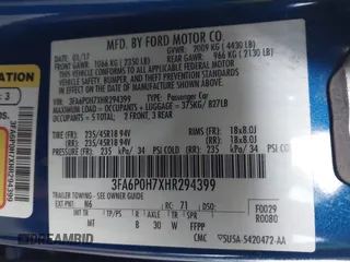 2017 Ford Fusion SE with VIN 3FA6P0H7XHR294399, listed as a IAAI auction lot 42034529 with 58,246 mi miles. Bid and sale history available at carsss.com. Image 9.