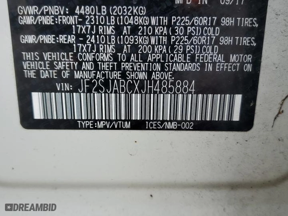 2018 Subaru Forester with VIN JF2SJABCXJH485884, listed as a Copart auction lot 43387705 with 105,865 mi miles and Salvage Title. Bid and sale history available at carsss.com. Image 13.