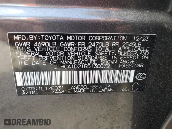 2024 Lexus IS 300 z VIN JTHCA1D21R5130072, wystawiony jako Copart lot #44735485 z przebiegiem 10 362 mil mil oraz Szkoda całkowita • Salvage title. Historia ofert i sprzedaży dostępna na DreamBid. Obrazek 12.