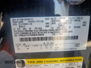 2022 Ford Expedition XLT with VIN 1FMJU1HT4NEA34624, listed as a Copart auction lot 56891045 with 48,202 mi miles and Salvage title. Bid and sale history available at DreamBid. Image 14.
