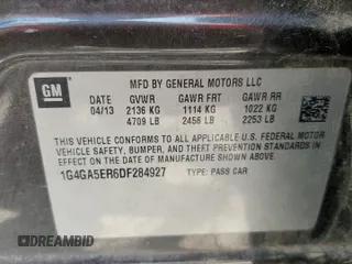 2013 Buick LaCrosse z VIN 1G4GA5ER6DF284927, wystawiony jako Copart lot #58742165 z przebiegiem 134 629 mil mil oraz Szkoda całkowita • Salvage title. Historia ofert i sprzedaży dostępna na DreamBid. Obrazek 13.