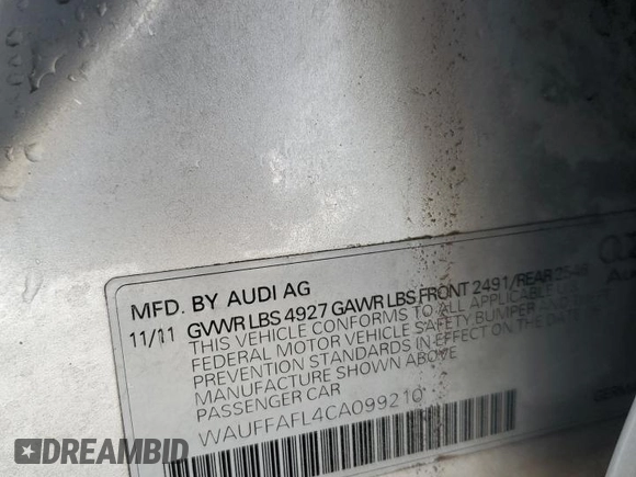2012 Audi A4 2.0T Premium Plus with VIN WAUFFAFL4CA099210, listed as a Copart auction lot 48008975 with 135,734 mi miles and Salvage Title. Bid and sale history available at carsss.com. Image 12.