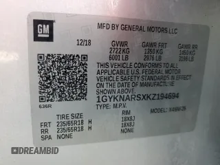 2019 Cadillac XT5 FWD with VIN 1GYKNARSXKZ194694, listed as a Copart auction lot 64476815 with 36,082 mi miles and Salvage title. Bid and sale history available at DreamBid. Image 13.