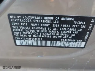 2015 Volkswagen Passat 1.8T S with VIN 1VWAT7A37FC042327, listed as a IAAI auction lot 41839890 with 149,620 mi miles. Bid and sale history available at carsss.com. Image 9.