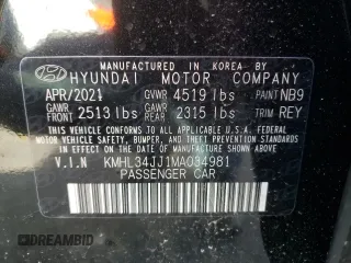 2021 Hyundai Sonata Hybrid SEL with VIN KMHL34JJ1MA034981, listed as a Copart auction lot 38107862 with 8,662 mi miles. Bid and sale history available at carsss.com. Image 10.