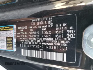 2022 Kia Telluride SX z VIN 5XYP5DHC1NG291681, wystawiony jako Copart lot #47449155 z przebiegiem 44 137 mil mil oraz Szkoda całkowita • Salvage title. Historia ofert i sprzedaży dostępna na DreamBid. Obrazek 12.