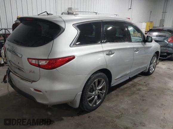 2013 Infiniti JX35 with VIN 5N1AL0MMXDC344217, listed as a IAAI auction lot 41608279 with 106,015 mi miles and . Bid and sale history available at DreamBid. Image 4.