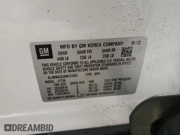 2022 Buick Encore GX Essence с VIN KL4MMGSL0NB124264, выставлен на аукционе Copart как лот 86538234 с пробегом 24 444 миль миль и Списание • Salvage title. История ставок и продаж доступна на DreamBid. Изображение 13.