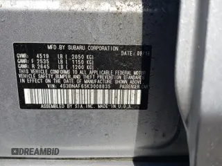 2019 Subaru Legacy Premium with VIN 4S3BNAF65K3008835, listed as a Copart auction lot 56470955 with 47,988 mi miles and Salvage title. Bid and sale history available at DreamBid. Image 12.
