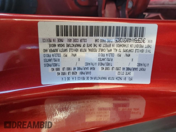 2022 Mazda 3 2.5 Turbo with VIN 3MZBPBAY4NM310805, listed as a Copart auction lot 83123944 with 41,455 mi miles and Salvage title. Bid and sale history available at DreamBid. Image 14.