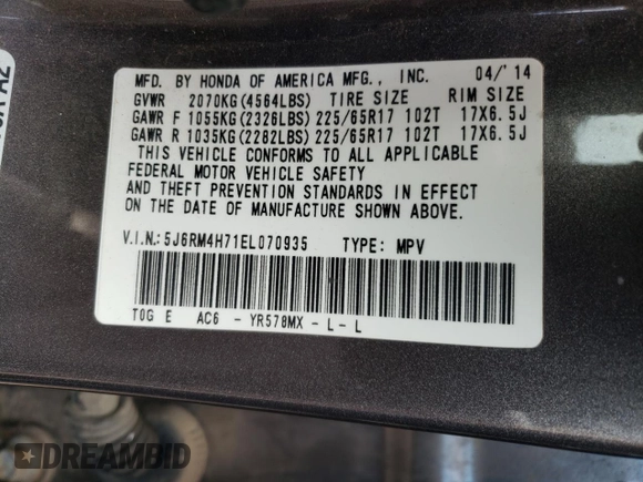 2014 Honda CR-V EX-L with VIN 5J6RM4H71EL070935, listed as a Copart auction lot 47601575 with 76,785 mi miles and Salvage Title. Bid and sale history available at carsss.com. Image 12.