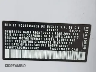 2021 Volkswagen GTI S z VIN 3VW5T7AU3MM000582, wystawiony jako IAAI lot #42279979 z przebiegiem 102 723 mil mil oraz . Historia ofert i sprzedaży dostępna na DreamBid. Obrazek 9.