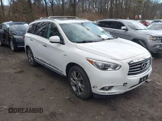 2014 Infiniti QX60 Hybrid with VIN 5N1CL0MM8EC512463, listed as a IAAI auction lot 41875223 with 100,053 mi miles and . Bid and sale history available at DreamBid. Image 1.