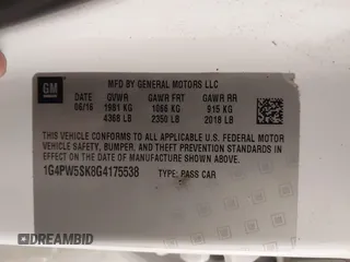 2016 Buick Verano Sport Touring with VIN 1G4PW5SK8G4175538, listed as a IAAI auction lot 41673137 with 104,676 mi miles. Bid and sale history available at carsss.com. Image 9.