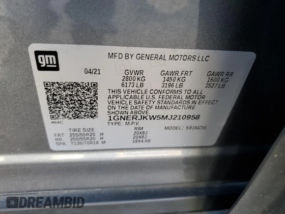 2021 Chevrolet Traverse RS with VIN 1GNERJKW5MJ210958, listed as a Copart auction lot 69652254 with 49,035 mi miles and Clean Title. Bid and sale history available at carsss.com. Image 15.