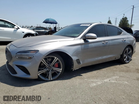 2024 Genesis G70 2.5T with VIN KMTG34SC7RU139599, listed as a Copart auction lot 62535435 with 9,416 mi miles and Salvage title. Bid and sale history available at DreamBid. Image 1.