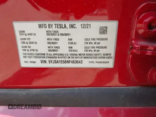 2022 Tesla Model S with VIN 5YJSA1E58NF463643, listed as a IAAI auction lot 41861483 with Not Provided miles and . Bid and sale history available at DreamBid. Image 9.