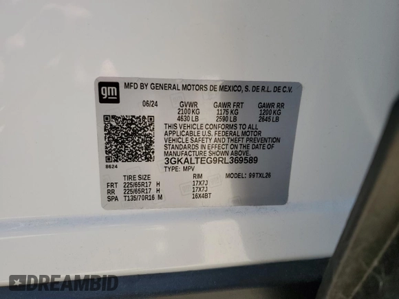 2024 GMC Terrain SLE with VIN 3GKALTEG9RL369589, listed as a Copart auction lot 63112715 with 24,852 mi miles and Clean title. Bid and sale history available at DreamBid. Image 14.