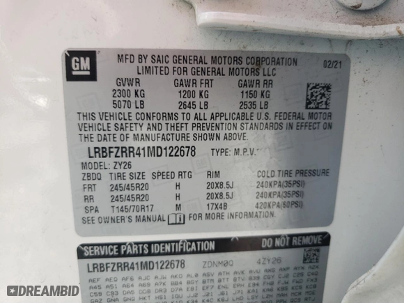 2021 Buick Envision Avenir with VIN LRBFZRR41MD122678, listed as a Copart auction lot 43330185 with 0 mi miles and Salvage Title. Bid and sale history available at carsss.com. Image 13.