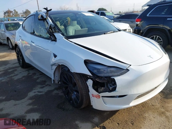 2023 Tesla Model Y Performance with VIN 7SAYGDEF0PF839468, listed as a IAAI auction lot 41609263 with 25,434 mi miles and . Bid and sale history available at DreamBid. Image 1.