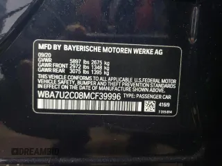 2021 BMW 7 Series 750i xDrive with VIN WBA7U2C08MCF39996, listed as a Copart auction lot 51114675 with 43,625 mi miles and Salvage Title. Bid and sale history available at carsss.com. Image 12.