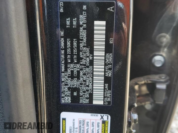 2023 Lexus RX 350h with VIN 2T2BBMCA9PC012500, listed as a Copart auction lot 56411065 with 34,859 mi miles and Salvage title. Bid and sale history available at DreamBid. Image 14.