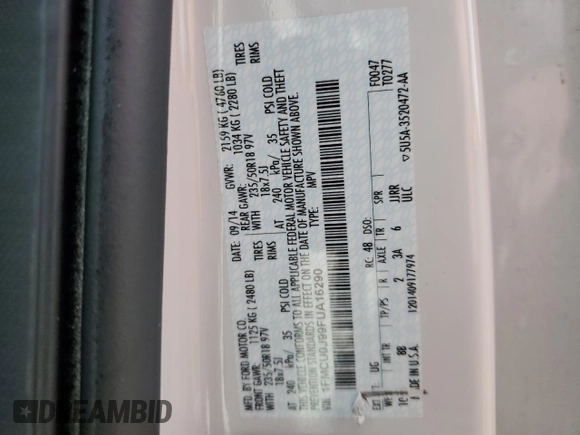2015 Ford Escape Titanium with VIN 1FMCU0J99FUA16290, listed as a Copart auction lot 52496855 with 107,674 mi miles and Salvage Title. Bid and sale history available at DreamBid. Image 13.