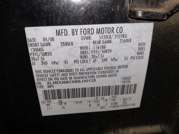 2008 Lincoln MKX with VIN 2LMDU68C08BJ30135, listed as a IAAI auction lot 42684343 with 159,520 mi miles and . Bid and sale history available at DreamBid. Image 9.