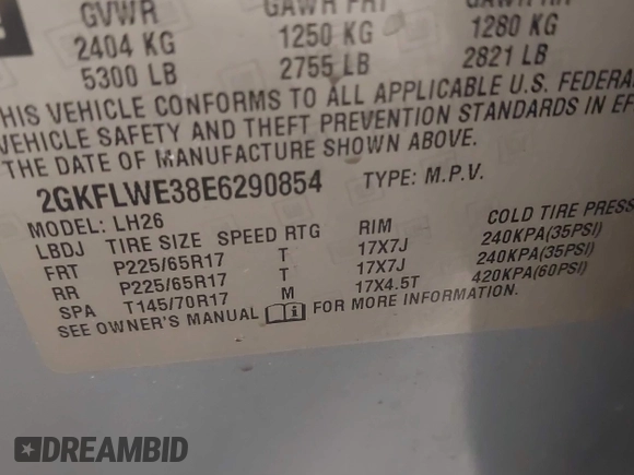 2014 GMC Terrain SLE with VIN 2GKFLWE38E6290854, listed as a IAAI auction lot 41568233 with 140,037 mi miles and . Bid and sale history available at DreamBid. Image 9.