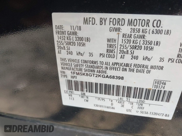 2019 Ford Explorer Sport с VIN 1FM5K8GT2KGA68398, выставлен на аукционе IAAI как лот 42571730 с пробегом 103 552 миль миль и . История ставок и продаж доступна на DreamBid. Изображение 9.