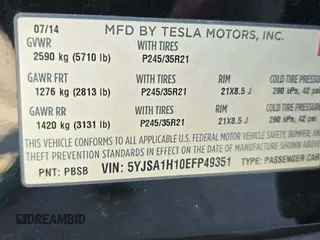 2014 Tesla Model S 60 with VIN 5YJSA1H10EFP49351, listed as a Copart auction lot 54173275 with 96,300 mi miles and Clean Title. Bid and sale history available at DreamBid. Image 10.