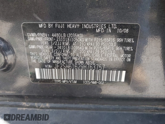 2009 Subaru Forester X с VIN JF2SH61629H763757, выставлен на аукционе IAAI как лот 42506674 с пробегом 193 432 миль миль и . История ставок и продаж доступна на DreamBid. Изображение 9.